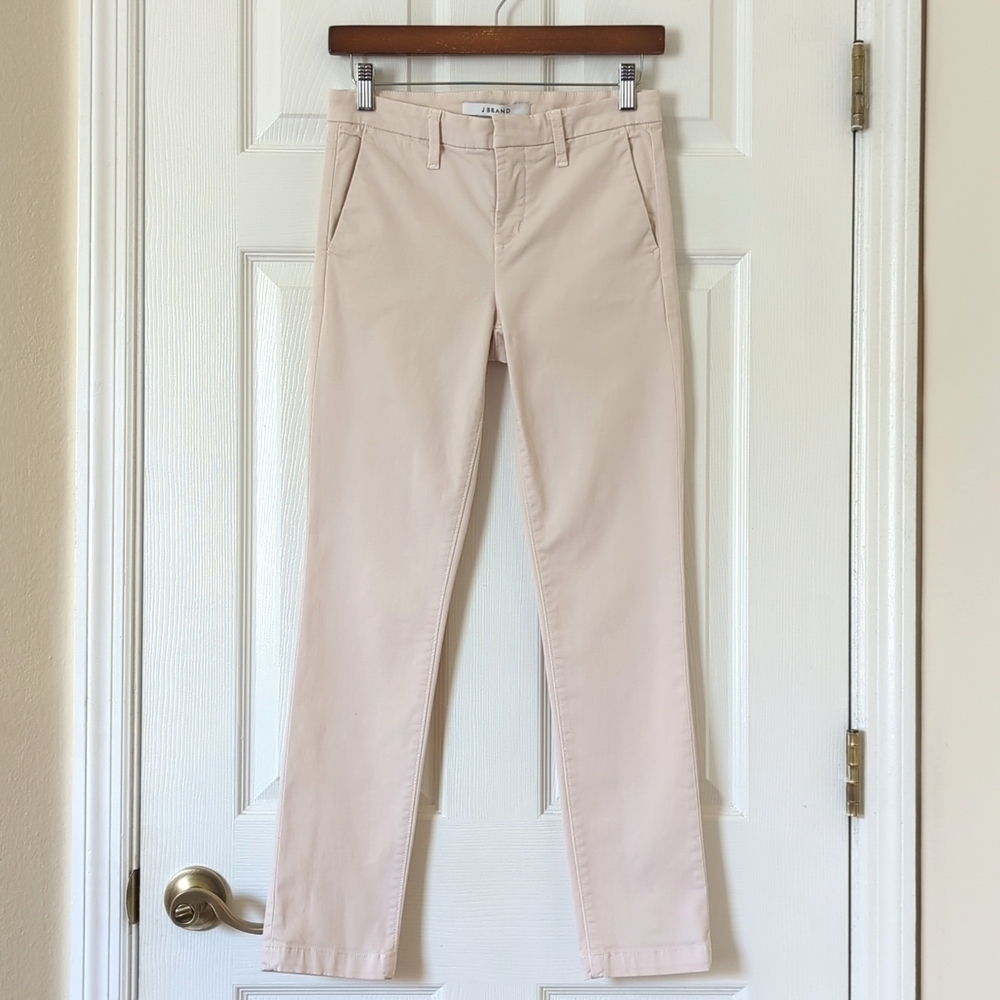J Brand Classic High Waisted Ankle Cropped Twill Skinny Pants Beige 24